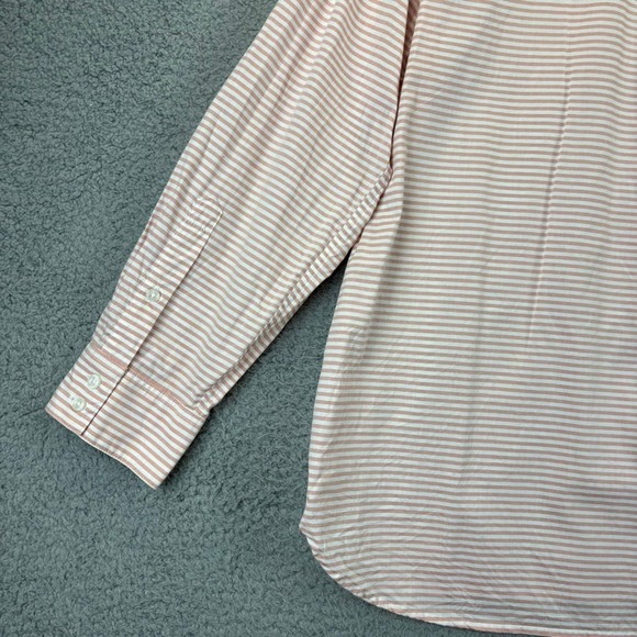 Garnet Hill Shirt Sz 18 Organic Pima Beachy Pink Striped Button Up Long Sleeve - Picture 10 of 12